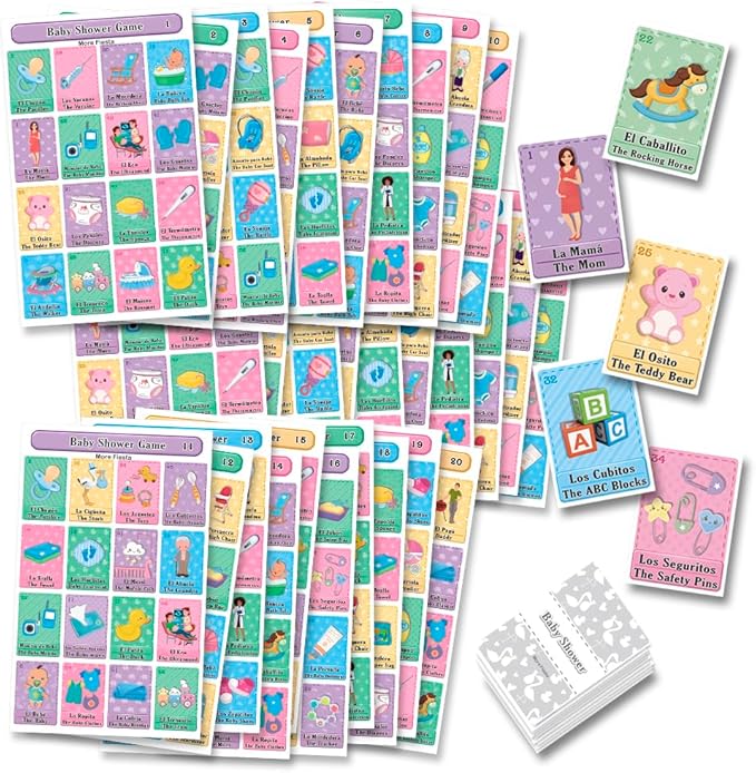 More Fiesta Baby Shower Bingo - Bilingual English Spanish, for up to 30 Players