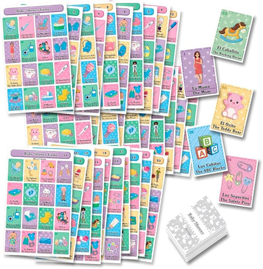 More Fiesta Baby Shower Bingo - Bilingual English Spanish, for up to 30 Players