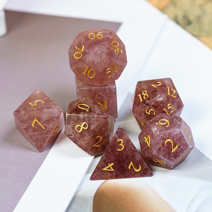 UDIXI Strawberry Quartz Gemstone Dice Set, Stone DND Dice Set for Dungeons and Dragons, D&D Dice for Role Playing Games (Strawberry Quartz)
