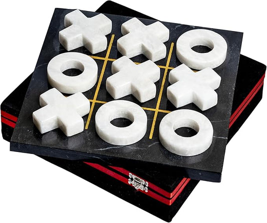 UMAID Marble Tic Tac Toe Game, Luxury Touch for Dad This Fathers Day, Handcrafted Marble Board with Velvet Gift Box, Solid Marble Unique Home Decor for Coffee Table, Desk, Office, Living Room