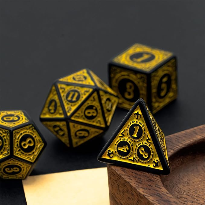 Dice Set D&D-DND Polyhedral Dice (7 Pcs) with Gift Dice Bag for Dungeons and Dragons Role Playing Dice Games RPGs (Dice-Yellow with Black Edge)