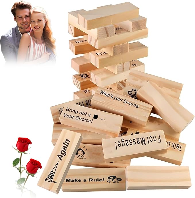 48 Pcs Naughty Block Tower Game, Date Night Ideas, Valentine's Day Tumbling Tower Blocks and Night Party Games