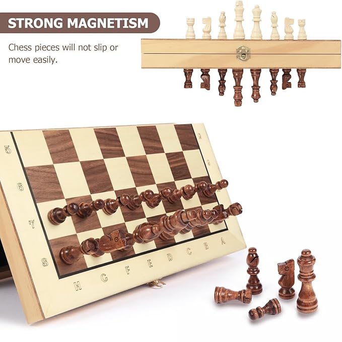 HOLYKING 15'' Foldable Portable Magnetic Travel Chess Set Wooden Handmade Boards Games with Pieces Storage Slots for Tournament Professional Adults Kids Beginner