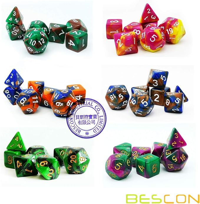 Bescon Mini Two Tone Polyhedral RPG Dice Set 10MM, Small Dice Set D4-D20 in Tube, 6 New Assorted Colored of 42pcs