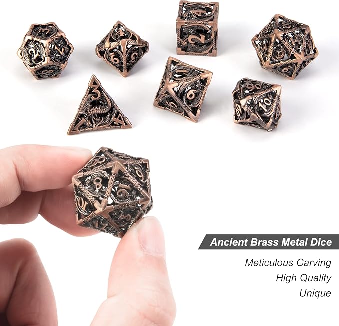 DND Dice,Hollow D&D Metal Dice,Dungeons and Dragons Dice Set with Gift Box,7 PCs Steampunk Polyhedral Dice Games Set for RPG,MTG,Pathfinder,
