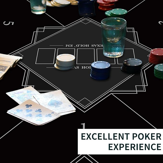 nuveti 24/31/39/47/55/63 inch Square Foldable 6-Player Texas Poker Card Tabletop Layout Portable Anti-Slip Rubber Board Game Mat Texas Hold'em Poker Mat for Family Game, Casino, Party