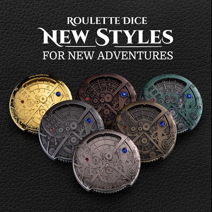 UD 7 in 1 Roulette Dice Dungeons and Dragons Dice Steampunk Themed Metal Dice Set D&D Roleplaying Dice Multi-Purpose Dice for Roleplaying Games(Roll Plated red Copper Color)