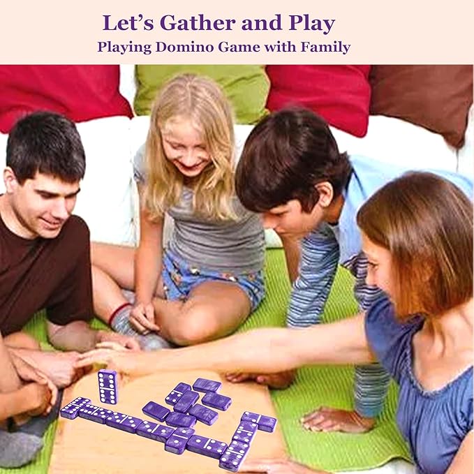 Dominos Set for Adults – Double 6 Dominos - Dominoes Set for Kids and Adults - 28 Marbleized Purple Jumbo Domino, Classic Board Game for Family Nights & Travel (Purple Case)