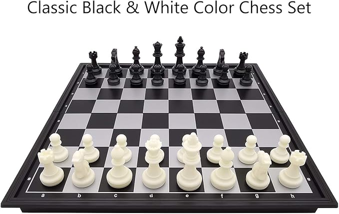 12.5" Magnetic Chess Set with Folding Chess Board Outdoor Travel Portable Chess Set for Adults and Kids, Black & White Color