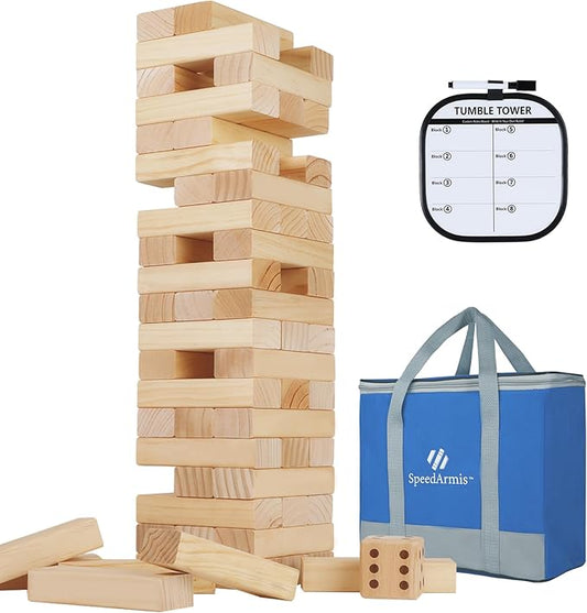 Giant Tumble Tower, 56 PCS Wooden Stacking Game (Stack to 4.2FT) - Pine Stack Timber Board Play with Carrying Bag - Classic Indoor/Outdoor Games for Adults Family