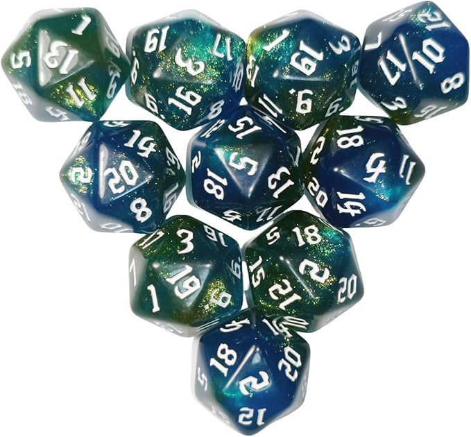 10PCs D20 Polyhedral Dice Set 22mm for DND RPG MTG Dungeons and Dragons Dice (Blue + Curry)