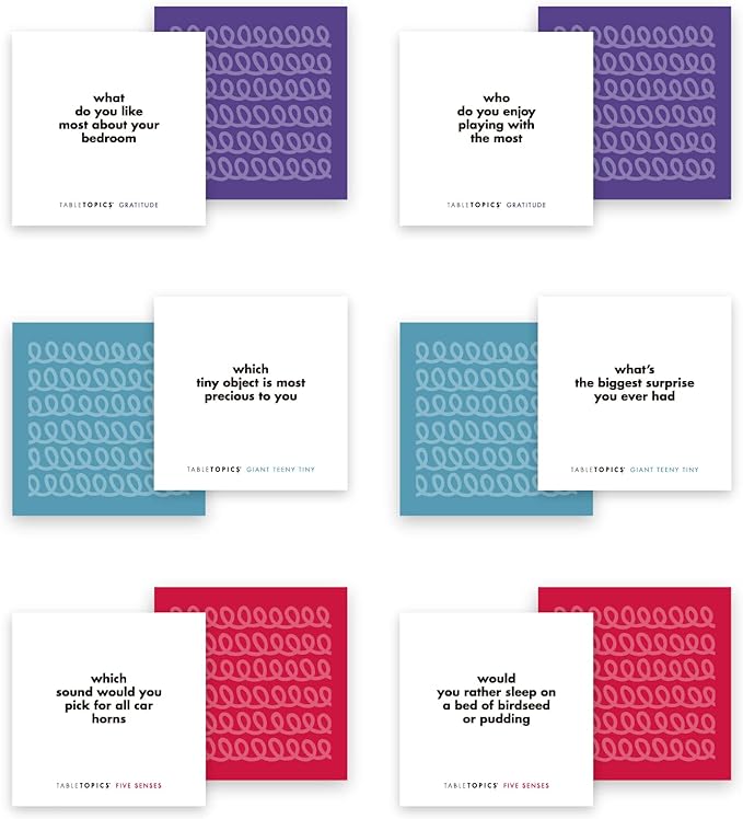 TableTopics Kids Conversation Pack Card Game - 120 Conversation Starter Cards for Family Play, Engage and Connect with Children, Boxed Set of 3 Topics