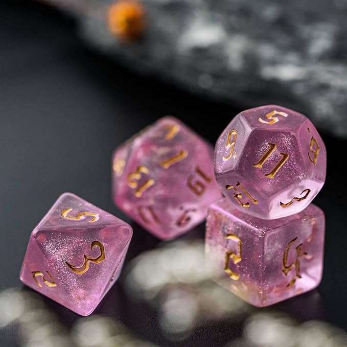 7-Die DND Dice Set Polyhedral Dice Set with a Leather Dice Bag, D&D Dice Set for Dungeons and Dragons, RPG, MTG Table Games (Pink/G)