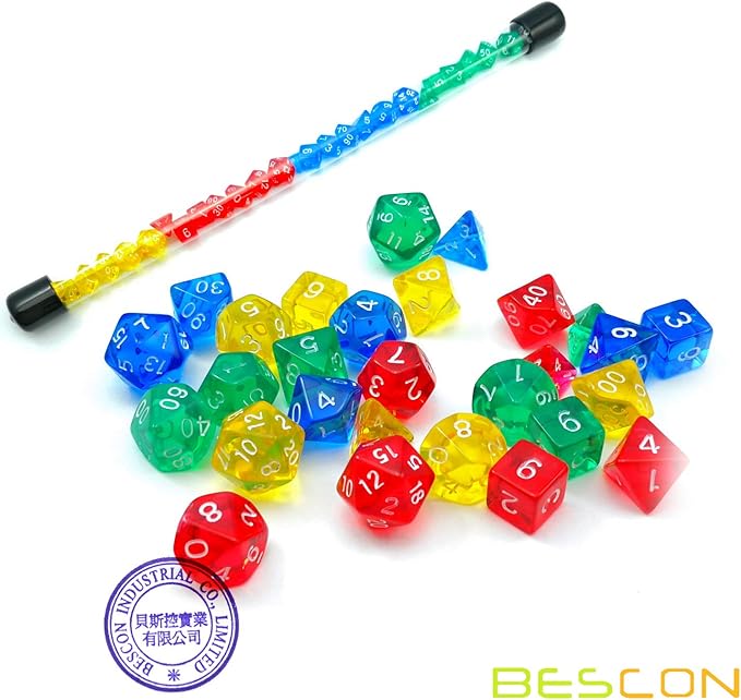 Bescon 28pcs Colorful Translucent Mini Polyhedral Dice Set in Tube, Dungeons and Dragons RPG Dice 4X7pcs,Mini Gem Dice Set