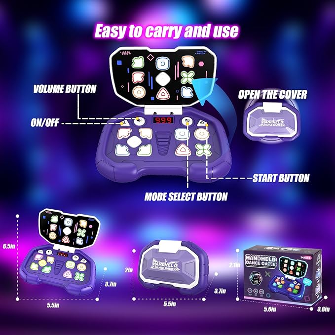 Fast Push Puzzle Handheld Game, Light Up Pop Fidget Game for Kids Teens Adults,Electronic Brain & Memory Game for Boys Girls,Purple