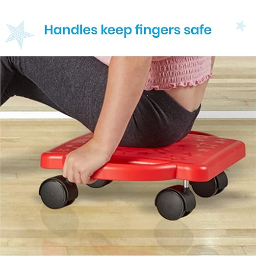hand2mind Red Heavy-Duty Indoor Scooter Board with Handles, Floor Scooter, Sit Down Scooter, Gym Activities for Kids, Indoor Recess Games, Sport Scooters, Physical Education Equipment, Gross Motor Toy