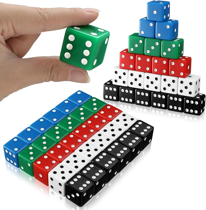 Poen 30 Pcs Standard Dice 25 mm Casino Theme Party Dice Large Opaque Jumbo Acrylic D6 Bulk Sifter for Casino Theme Party Board Vegas Birthday Supply(Colorful)