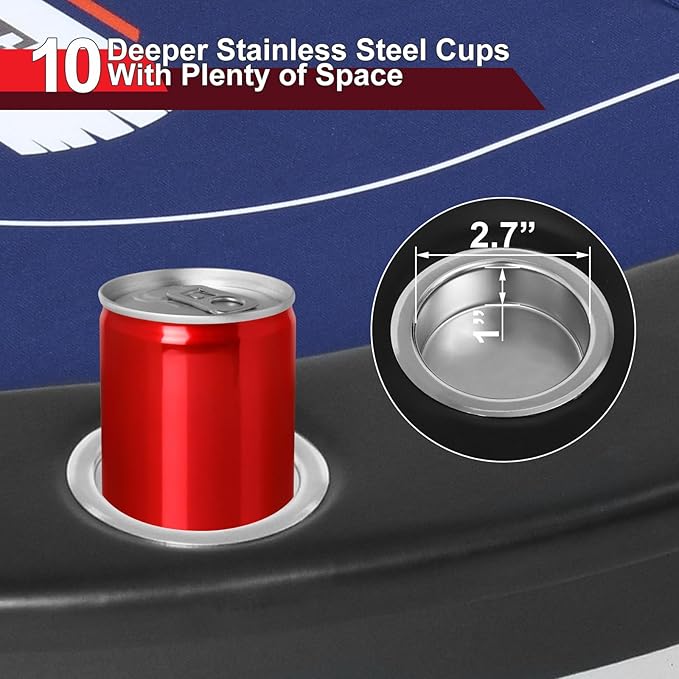 10 Player Poker Table Foldable, 84" Portable Casino Leisure Texas Holdem Table, Folding Game Table with Padded Rails and Cup Holders for Texas Card, Blackjack Board Game(Black)