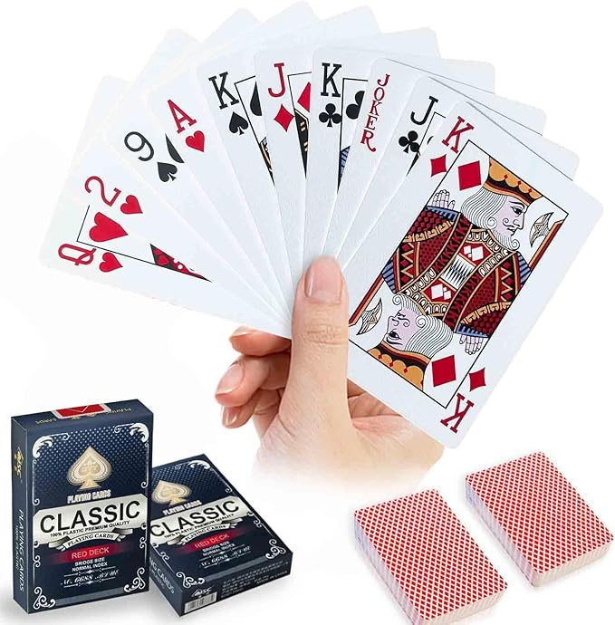 Red Plastic Playing Cards 2 Pack, Waterproof Poker Cards Professional, Deck of Cards, Standard Playing Card Decks for Texas, Go Fish, Hearts, Blackjack, Canasta Fun & Travel Card Games