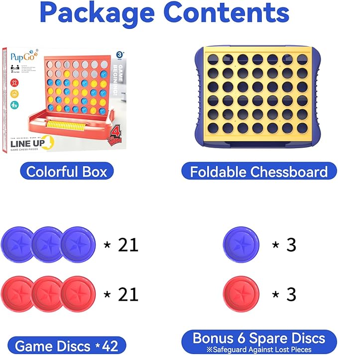 Pup Go 4 in a Row Game Large, Board Game for Kids, Four in a Line, Line Up 4, Classic Family Fun Games for 3 4 5 6 7 8 9+ Year Old Children Boys Girls Adults Yellow (6 Spare Discs Included)