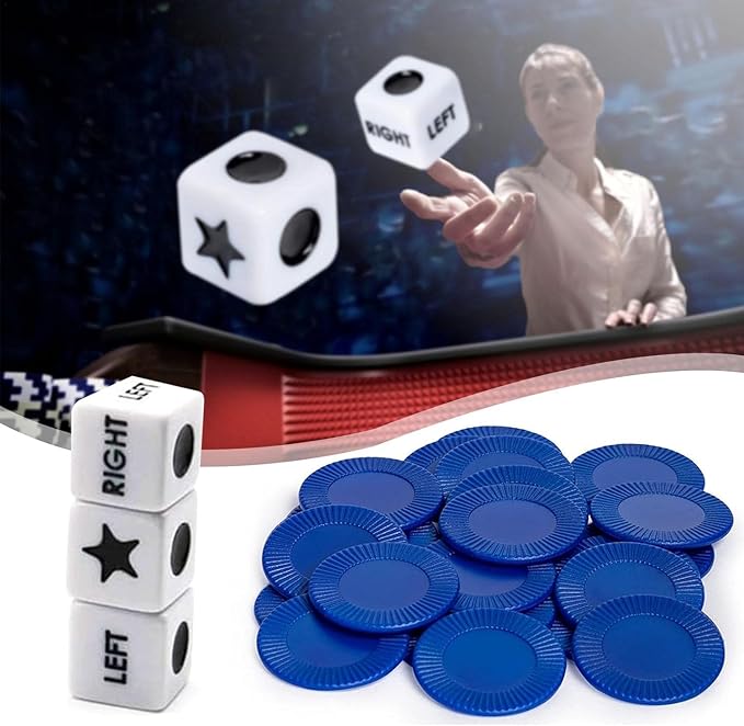3 Dices and 24 Random Color Chips Left Right Center Dice Game for Prime | Innovative Left Right Center Dice Game Set with, Friends Gatherings Games and Accessories, Dice Games for Families Nights