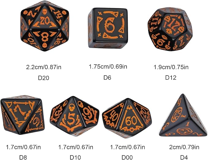 7-Die DND Dice Set Halloween Pattern Polyhedral Dice Set with Leather Bag, Skull Dice D&D Dice Set for Dungeons and Dragons RPG Table Games (Halloween Pattern-Black)