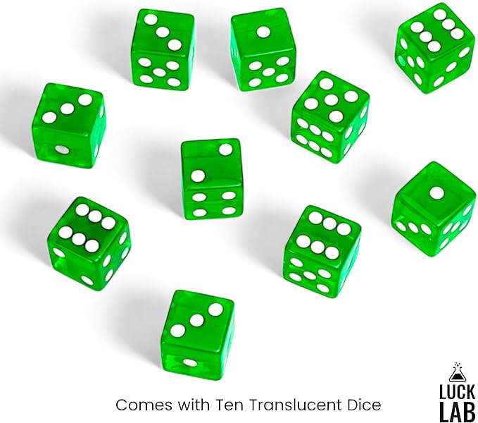 Luck Lab 10 Piece 19 mm Dice Pack - Acrylic Translucent D6, Square w/Rounded Edge for Casino, Craps, RPG MTG DND Dice Table Games and Board Games (Green)