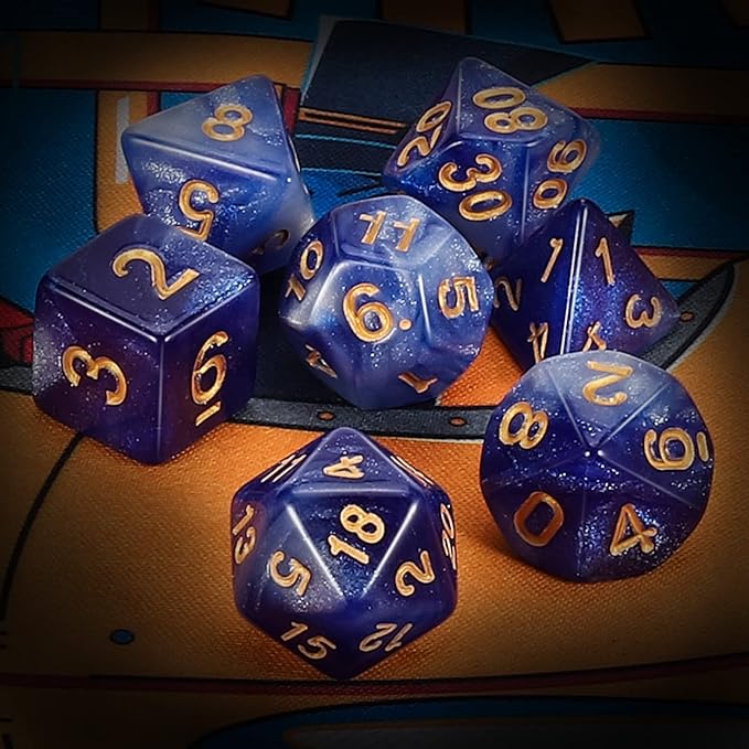 QMAY DND Dice Set -D&D Polyhedral Dice (7 Pcs) for Dungeons and Dragons (Deep Blue Sky)