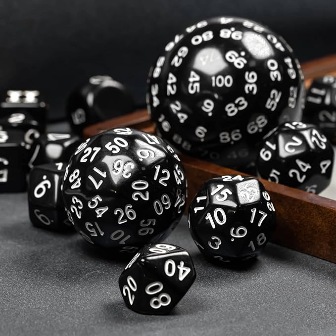 15 Pieces Complete Polyhedral DND Dice Set D3-D100 Spherical D&D Dice Set with Dragon Eye Dice Bag, D100 Dice for Dungeons and Dragons, RPG, MTG Table Games(Black w/White Numbers)