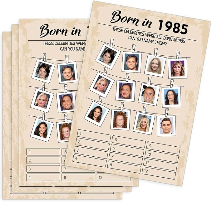 40th Birthday Party Games, Born in 1985 Games, Birthday Party Supplies for Adults, Pack of 30 Cards
