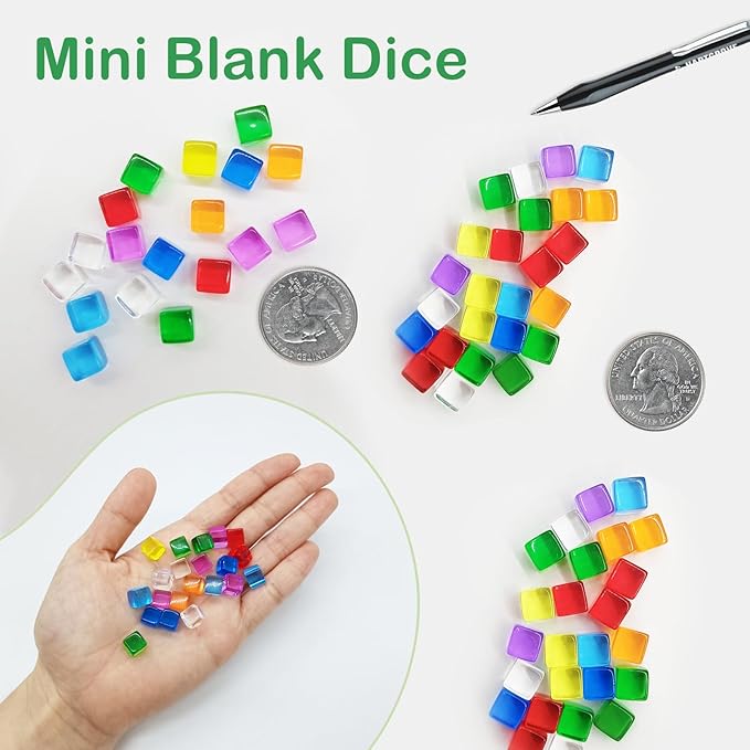 160 Pcs 8 Colors Blank Dice, 7.5mm Mini Acrylic Cubes Multi-Colored Clear Dice, Assorted Color No Hole Beads for Board Games Tabletop Gaming Dices DIY Making