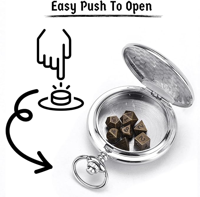 DND Pocket Watch Micro Polyhedral Dice Set Pocket Watch Shell for Dungeons and Dragons DND Dice Tabletop RPG and Board Games Gifts Silver Red