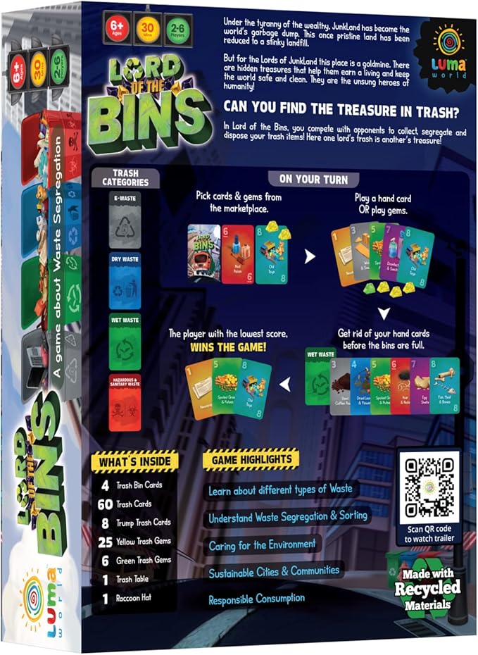 Luma World Lord of The Bins Dedicated Deck Family Strategy Card Game to Learn Sustainability, Waste Segregation, Protecting The Environment, Eco-Friendly, 30 mins, 2 to 6 Players