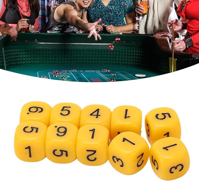 Number Dice, 20 6Sided Plastic Dice, Rounded Corners (Yellow)