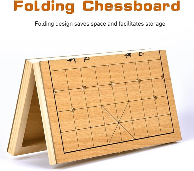 Chinese Chess,11.4 Inch Wooden Foldable Chinese Chess Xiangqi with Wooden Chess Pieces Traditional Classic Educational Strategy Games Travel Folding Board Set for Teens Adults