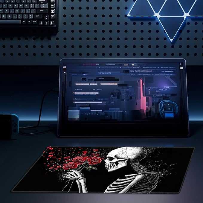 MTG Playmat Size 23.6x13.8in with Storage Bags Portable Playmat TCG and Board Game Mat for Cards Rubber Base Slip-Resistant Mousepad Desk Mat (Skeleton Rose,No with Zone)