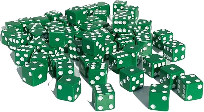 MR CHIPS D6 Standard 16 mm Opaque Dice with Pip Dots - 100 Pack - Green