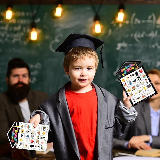 Graduation Bingo Games Cards Congrats Grad Game for 24 Players Class of 2025 Family Bingo for Boys Girls Kids Adults Classroom Activities Kindergarten Preschool High School College Party Supplies