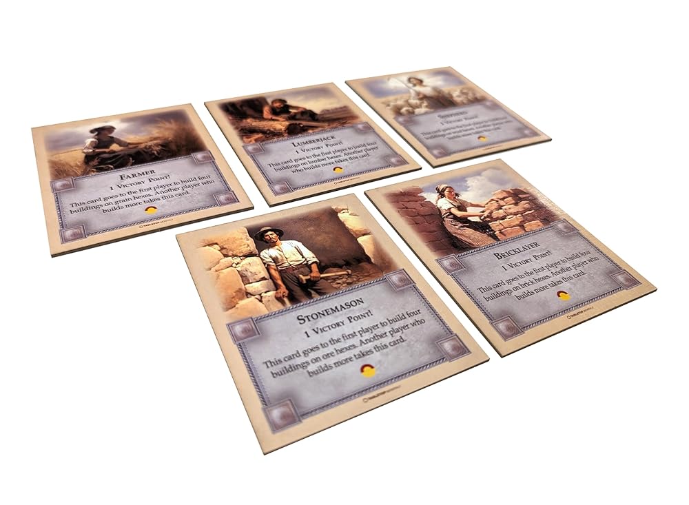 Professions Victory Point Cards, Bricklayer, Stonemason, Farmer, Shepherd, Lumberjack, compatible with Catan's Settlers of Catan 5th Edition, Seafarers and Catan Expansions