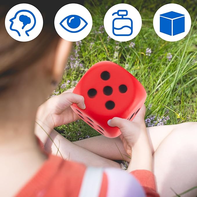Zomiboo 2 Pcs Large Foam Dice Stress Balls Soft Jumbo 6 Sided Giant Dice Educational Learning Squeeze Anxiety Relieve Toy Gifts for Adults Kids Board Game Classroom(Red, Blue,3.93 Inch)