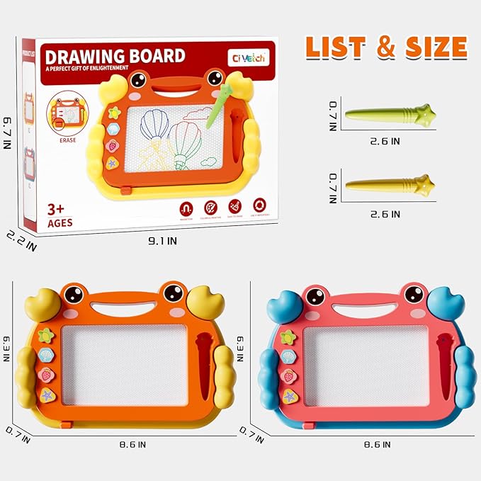 2 Pcs Magnetic Drawing Board, Magnet Doodle Board for Toddler Girls Boys 3 4 5 6 7 Year Old Kids, Montessori Preschool Educational Travel Toys Gift Etch A Colorful Sketch Magnet Erasable Writing Pad
