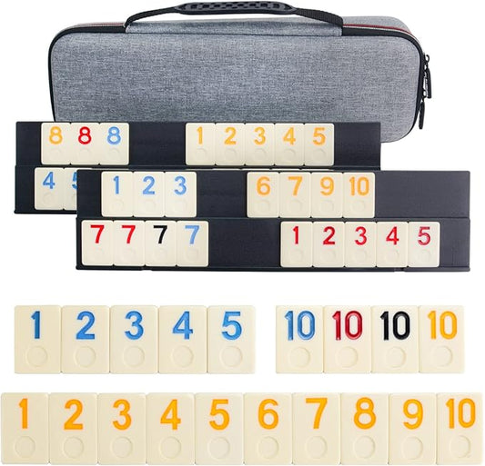 Rummy Cube Game Original, Rummy Game Set with 4 Anti-Skid Racks/Trays, 106 Large Tiles with Portable EVA Case, Classic Board Game for Family Night (Large Tiles)