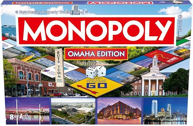 Monopoly Board Game Omaha NE Edition : 2-6 Players Family Board Games for Kids and Adults, Board Games for Kids 8 and up, for Kids and Adults, Ideal for Game Night