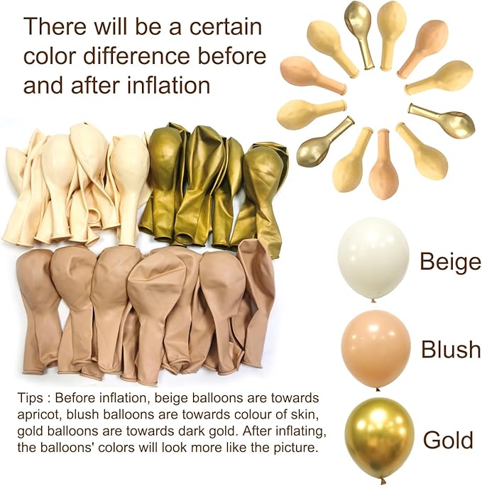 Blush Gold Beige Neutral Balloons, 50pcs 12 inch Neutral Balloons Blush Gold Beige Latex Balloons for Birthday Wedding Baby Shower Bride Party Decoration