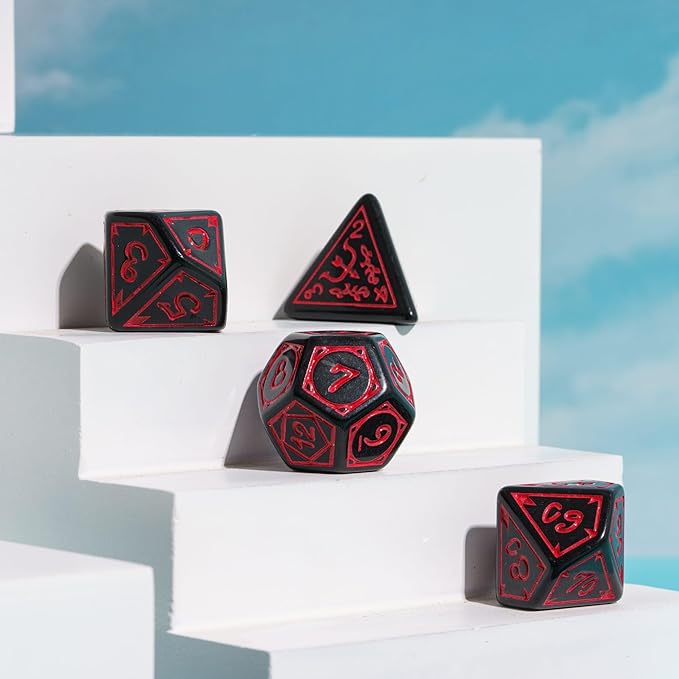 DND Dice Set -D&D Polyhedral Dice (7 Pcs) Druid Dice with Leather Dice Bag for Dungeons and Dragons Role Playing Dice Games RPGs(Druid - Black Red)