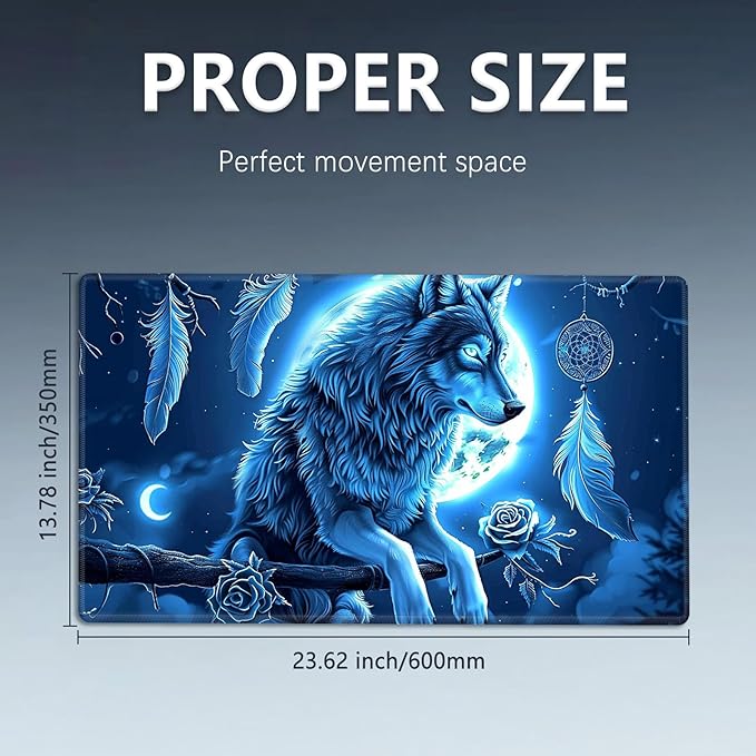 MTG Playmat Size 23.6x13.8in with Storage Bags Portable Playmat TCG and Board Game Mat for Cards Rubber Base Slip-Resistant Mousepad Desk Mat (Wolf,No with Zone)