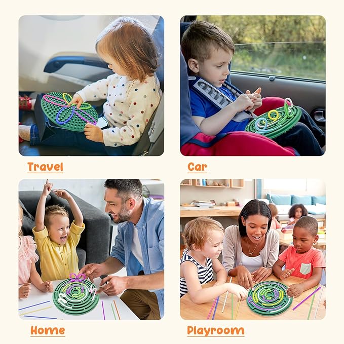 Sensory Activity Board for Kids and Adults, Double-Sided Silicone Fidgets Toys - Silent, No Mess, for Calming, Stress Anxiety, ADHD&Autism - Includes Portable Travel Bag & 12 Strings, Spruce
