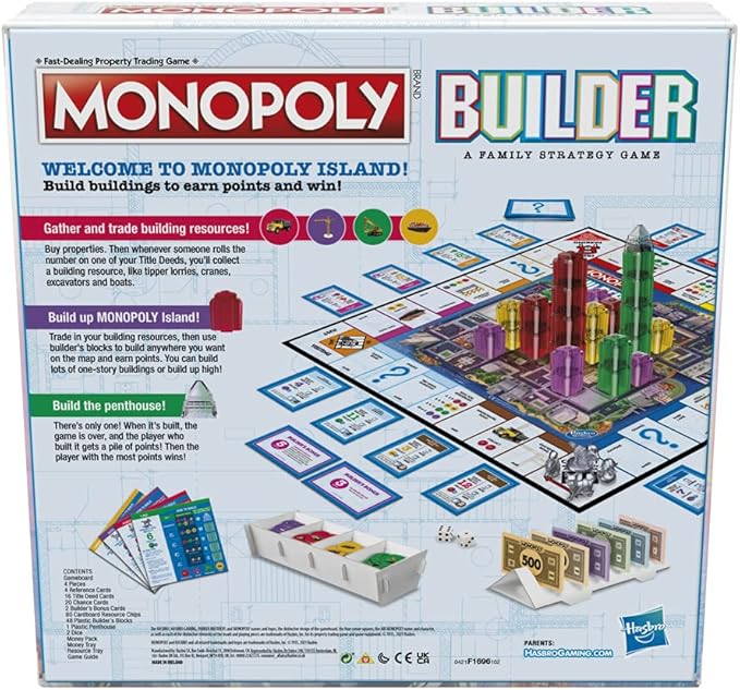 Monopoly Builder Board Game, Strategy Game, Family Game, Games for Children, Fun Game to Play, Family Board Games
