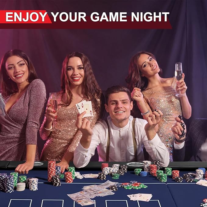 10 Player Poker Table Foldable, 84" Portable Casino Leisure Texas Holdem Table, Folding Game Table with Padded Rails and Cup Holders for Texas Card, Blackjack Board Game(Black)