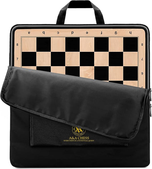 A&A 18.875" Professional Wooden Tournament Chess Board/Ebony Wood & Maple Inlay /2.0" Squares w/Notation